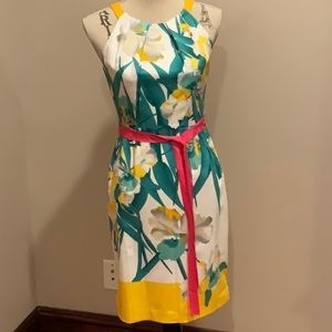 Yellow & Blue Floral T Tahari Tea Dress. Size US 4